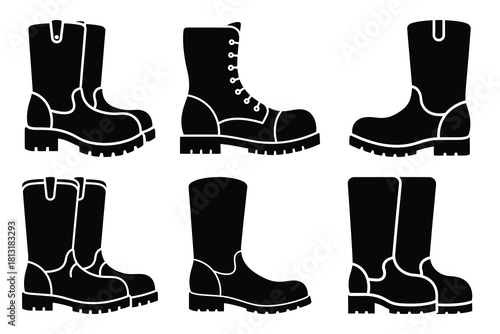 simple farm  farmer boots symbol silhouette icon set. Agriculture, farming silhouette icons