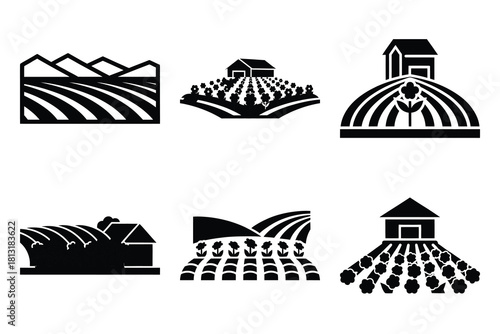 simple farm  flower field farm symbol silhouette icon set. Agriculture, farming silhouette icons
