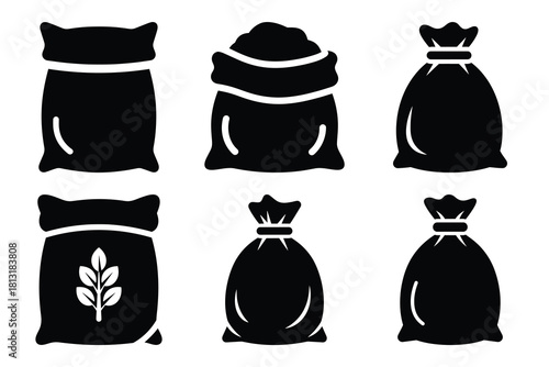 simple farm  grain sack symbol silhouette icon set. Agriculture, farming silhouette icons