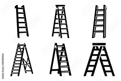 simple farm  orchard ladder symbol silhouette icon set. Agriculture, farming silhouette icons