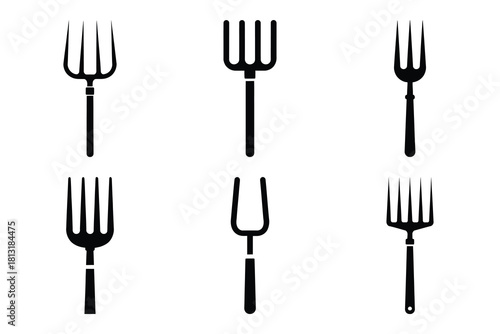 simple farm  pitchfork symbol silhouette icon set. Agriculture, farming silhouette icons