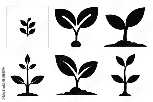 simple farm  sprouting plant symbol silhouette icon set. Agriculture, farming silhouette icons