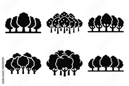 simple farm  tree orchard symbol silhouette icon set. Agriculture, farming silhouette icons