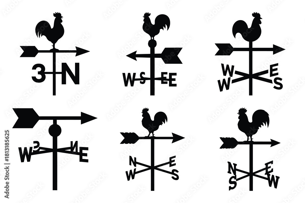 Ταπετσαρία simple farm  weather vane symbol silhouette icon set