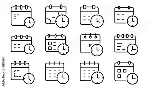 Business and Office Line Icons Set – Finance, Management, Online Banking, Innovation, Remote Work, Support, Certification, and Organizational Outline Symbols for Digital Use