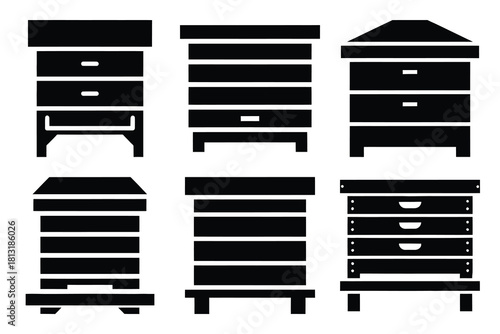 simple farm  beehive box symbol silhouette icon set. Agriculture, farming silhouette icons