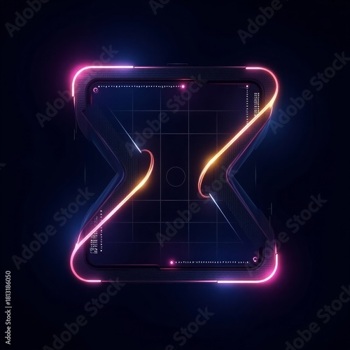 Futuristic abstract geometric shape with neon lights