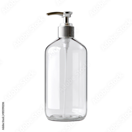 Clear plastic pump bottle dispenser isolated on transparent background