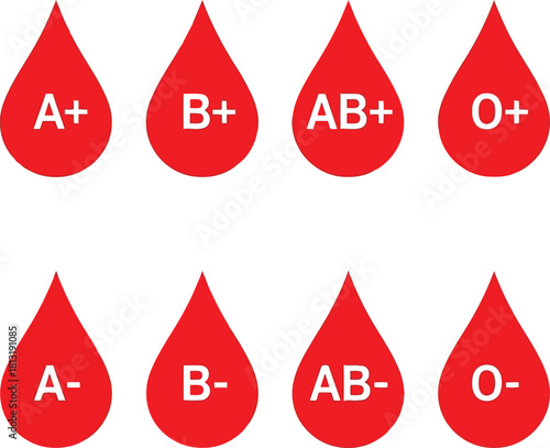 Blood type drops positive negative all groups medical science laboratory research graphic vector