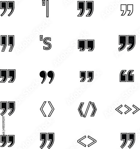 Distressed grunge quotation marks and brackets symbol collection typography design elements vector
