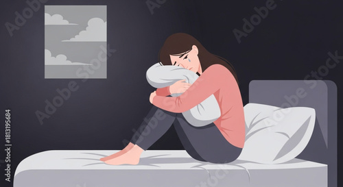 Depression and Stress Illustration – Woman Feeling Overwhelmed