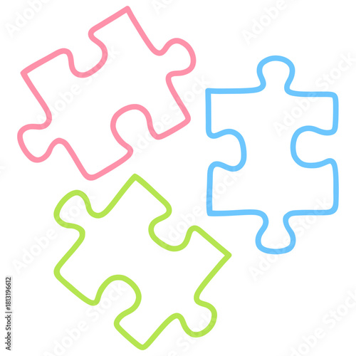 Colorful Puzzle Pieces Doodle Line Art Drawing Illustration