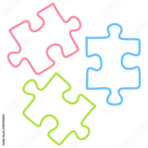 Colorful Puzzle Pieces Doodle Line Art Drawing Illustration