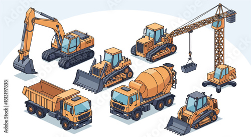 construction crane at a building site with heavy equipment and machinery