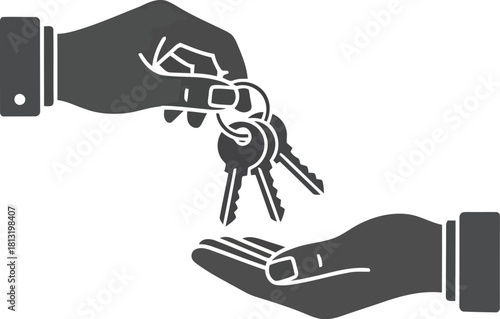 Handing over keys symbolizing ownership transfer real estate transaction or business deal vector