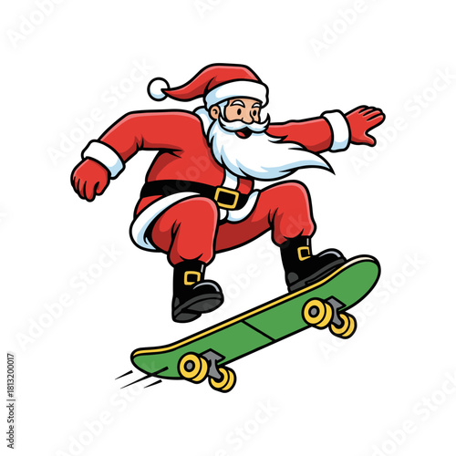 Santa Claus Christmas Skateboarding Trick Illustration
