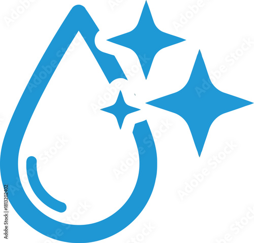 Clean water drop icon shiny sparkle effect symbol freshness purity hydration liquid health care vector