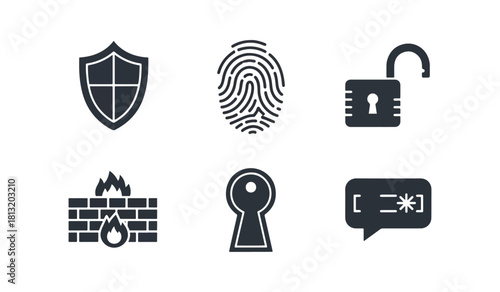 Security icons set on black background