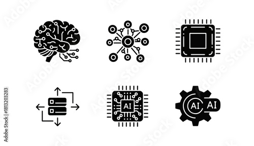 Artificial intelligence icons set on black background