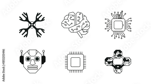 Artificial intelligence icons set technology vector illustration