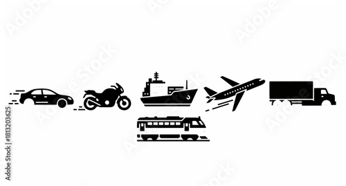 Transportation icons car motorcycle ship airplane train truck