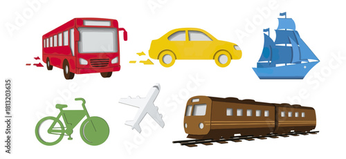 Transportation vehicles illustration bus car ship bicycle airplane train