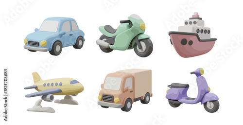 Transportation icons collection car motorcycle boat airplane truck scooter