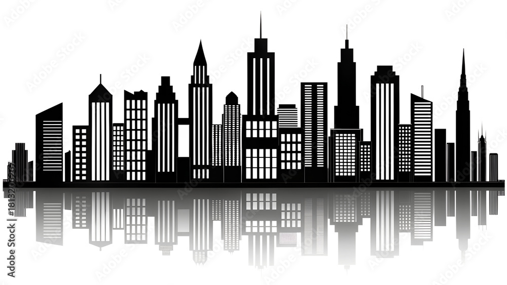 Fototapeta premium Modern City Skyline Silhouette on White Background