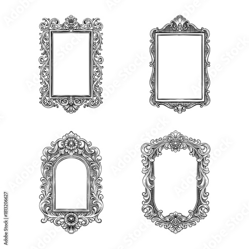 vintage decorative frame victorian vector line art hand drawn illustration set collection