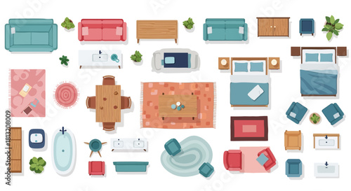 top view furniture collection for architectural floor plans interior design layouts and home decor illustrating functional living.