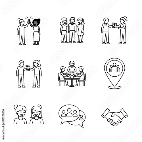 Celebrate success, connect with friends, share moments, and build relationships with these dynamic icons representing teamwork and happiness.