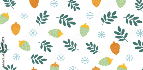 Seamless Pattern of Acorns, Leaves, and Snowflakes A Delightful Natural Design