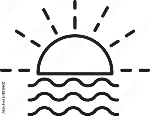 Simple line icon of a sunrise over water representing new beginnings hope and dawn vector