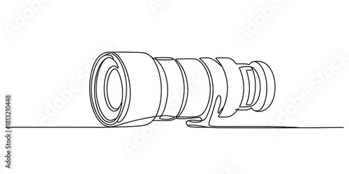 Continuous one line drawing of a modern camera lens. minimalist linear art of photography equipment. creative stroke vector illustration