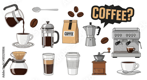 Artistic Collection of Coffee Making Equipment and Accessories