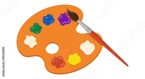 Artist s Colorful Paint Palette with Brush Ready for Creative Expression