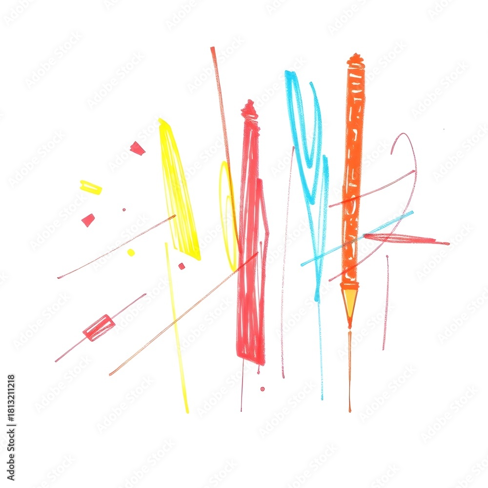 Obraz premium Vibrant Hand-Drawn Abstract Art Background: Energetic Rough Lines and Textured Pencil Strokes in Bright, Colorful Sketch