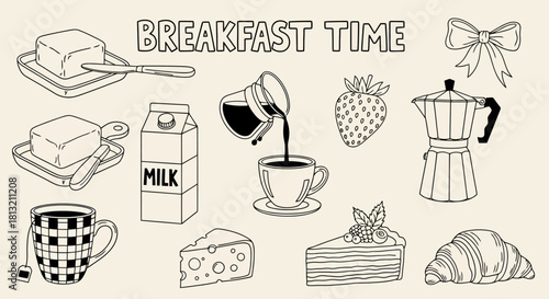 Whimsical Hand Drawn Breakfast Food and Drink Elements Perfect for Creative Projects