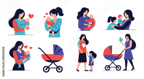 A heartwarming collection of illustrations celebrating motherhood showing mothers caring for their babies and young children.