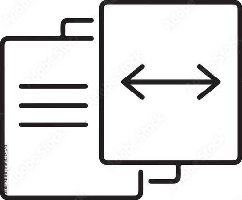 Document exchange icon illustrating two documents with double-sided arrow between them symbolizing data transfer file sharing and synchronization