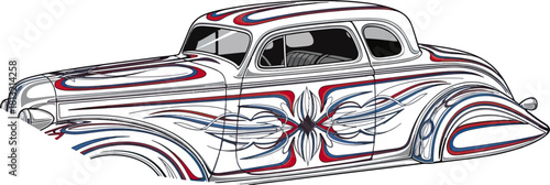 Classic car illustration with decorative artistic graphics vector design