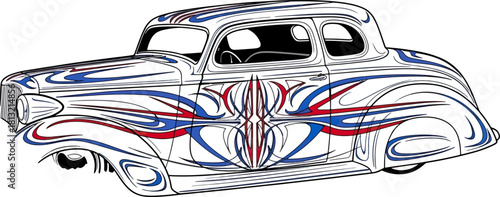 Classic car illustration with detailed custom graphics design