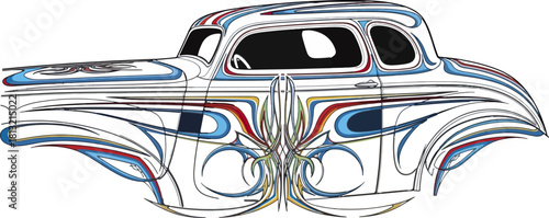 Classic car illustration with detailed custom paint and design elements