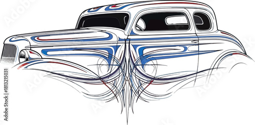 Classic car illustration with detailed custom paint and design elements