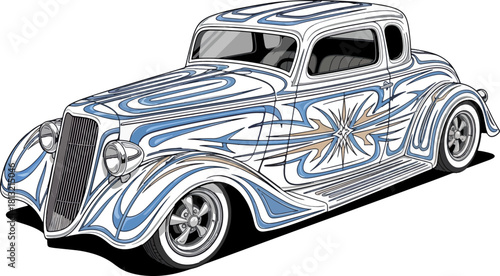 Classic car illustration with detailed custom paint and design elements