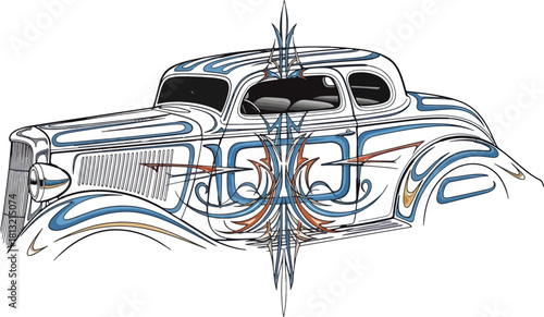Classic car illustration with detailed custom paint design