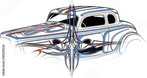 Classic car illustration with detailed custom paintwork