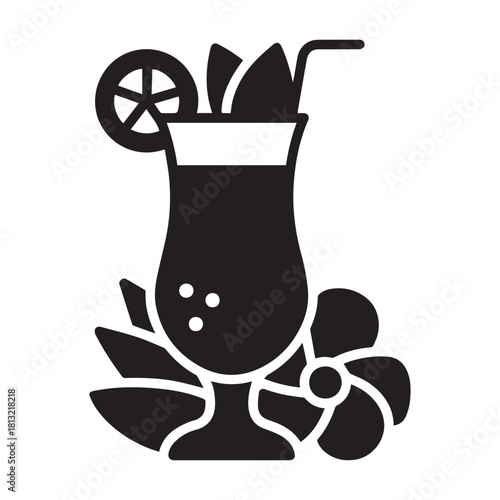 Tropical cocktail icon with floral garnish