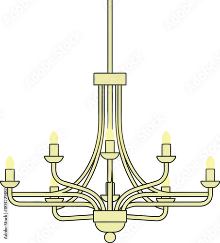Elegant chandelier lighting up a modern living room with a vibrant glow