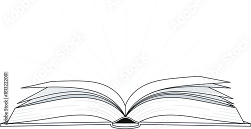 Discover amazing knowledge with an open book, shining bright idea concept art